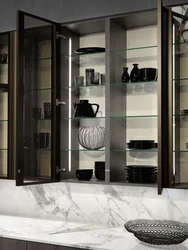 Glass cabinets in the kitchen interior