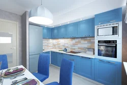 Kitchen design in white and blue colors photo