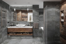 Дизайн ванной комнаты бетон и дерево