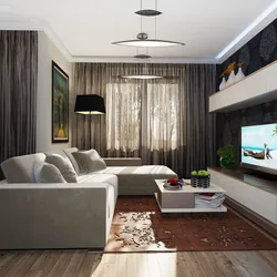 Interior of a living room in an apartment of 18 sq m in a modern style