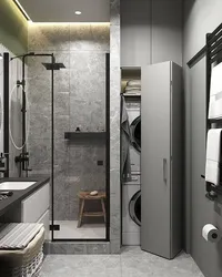 Дәретхана мен душ бар тар ванна бөлмесінің дизайны