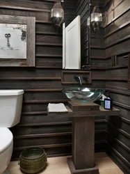 Деревянный интерьер ванной комнаты фото