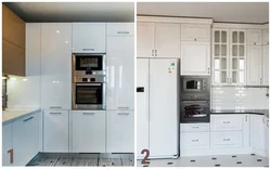 Фото как холодильник встроен в кухню