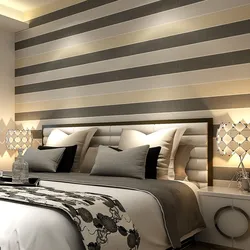 Striped wallpaper in the bedroom photo