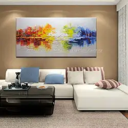 Large paintings in the interior of the living room in a modern style
