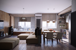 Kitchen living room 30 sqm design photo in the house