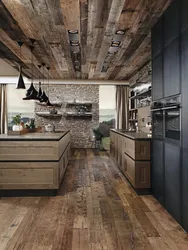Деревянная кухня в интерьере лофт