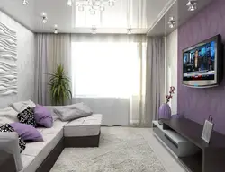 Design of a rectangular living room 20 sq m with a balcony photo