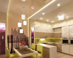 Дизайн натяжные потолки для гостиной совмещенной с кухней