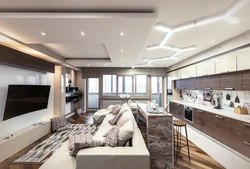 Design suspended ceilings for a living room combined with a kitchen