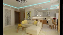 Design suspended ceilings for a living room combined with a kitchen
