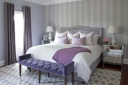 Purple and gray in the bedroom interior