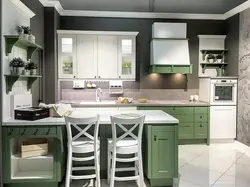 Gray-green kitchen in the interior