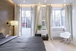 Bedroom interior rectangular with two windows