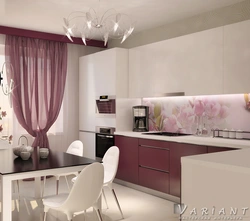 What color goes with pink in the kitchen interior photo