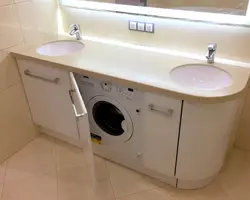 Countertop ҳаммом бо акс мошини ҷомашӯӣ