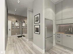 Combined hallway with kitchen design photo in the house