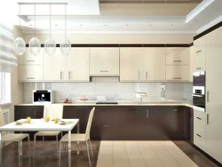 Beige kitchens in the interior photo in a modern style