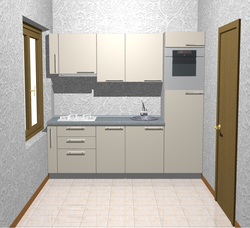 Small kitchen layout photo with refrigerator