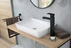 Tezgah üstü lavabo fotoşəkili ilə vanna otağı dizaynı
