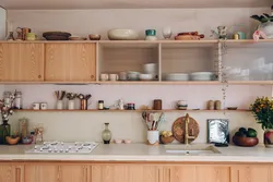 Shelves in a modern kitchen interior