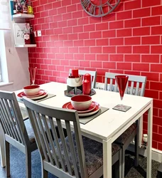 Wallpaper for a red kitchen in the interior photo