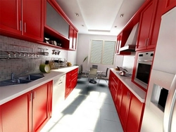 Interior of an elongated kitchen