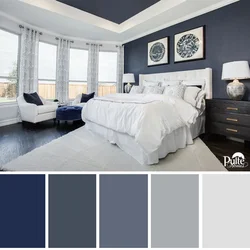 What color goes with blue in the bedroom interior