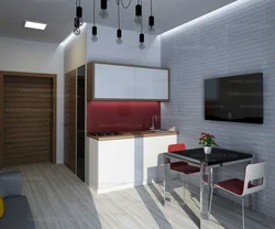 Studio apartment design 25 sq m with balcony