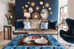 Интерьер гостиной в сине коричневом цвете