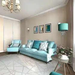 Turquoise sofa photo in the living room interior