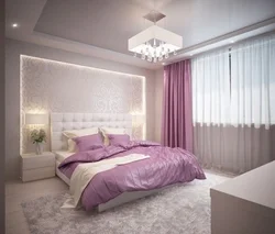 Powder wallpaper in the bedroom interior photo