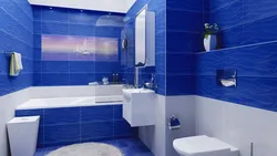 Bath with blue furniture photo