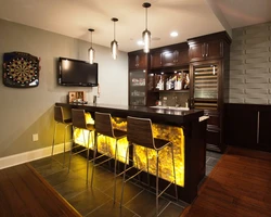 Kitchen design in a house with a window and a bar counter