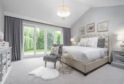 What gray furniture in the bedroom interior