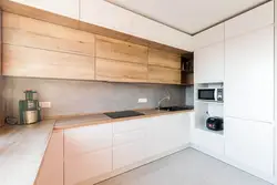 Wallpaper In The Interior Of A White Kitchen With Wood