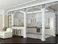 Arches in the interior of the living room with kitchen photo