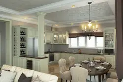 Living Room Combined With Kitchen In A Country House Photo