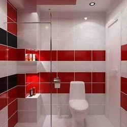 Red tiles in the bathroom interior
