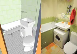 Bathroom interior with small bathtub and washing machine