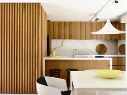 Slatted panels in the kitchen interior