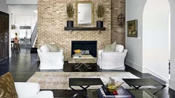 Living room brick wall decoration photo