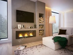 Photo of a room in an apartment with a fireplace