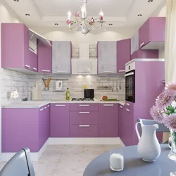 Kitchen interior with lilac furniture