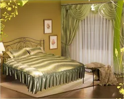 Photo of curtains for the bedroom in a modern style with a bedspread