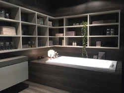 Full-wall shelves in the bathroom photo