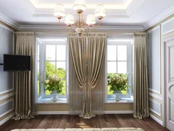 Design of curtains for the living room on the ceiling cornice