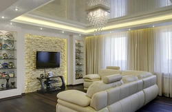 Two-level plasterboard ceilings for the living room photo design