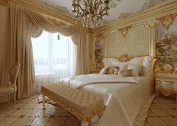 Bedroom interior in gold colors