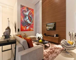 Paintings by artists in the living room interior